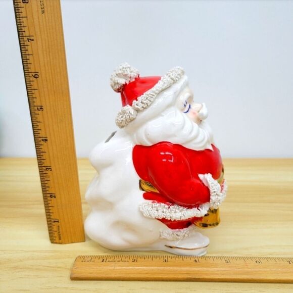 1950's Spaghetti Trim Blue Eyes Santa Claus with Bag of Toys Bank - Picture 11 of 12